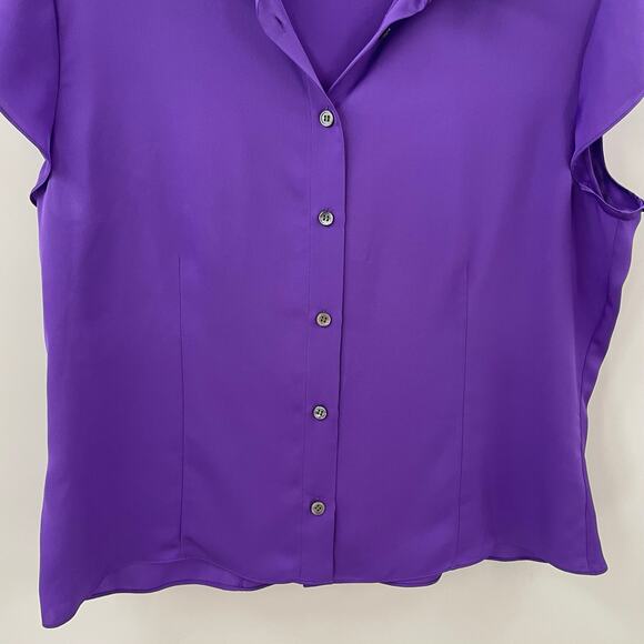 NWT Theory XL Cap Sleeve Blouse Top 100% Silk Georgette Bright Peony Purple - Picture 7 of 13